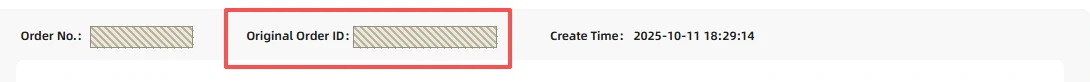 Official example order header, with Original Order ID marked between Order No. and Create Time